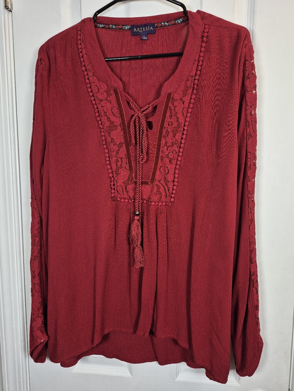 Artesia Lace-Up Crochet Tunic Large Rust Terracotta Earth Tone Festival Top